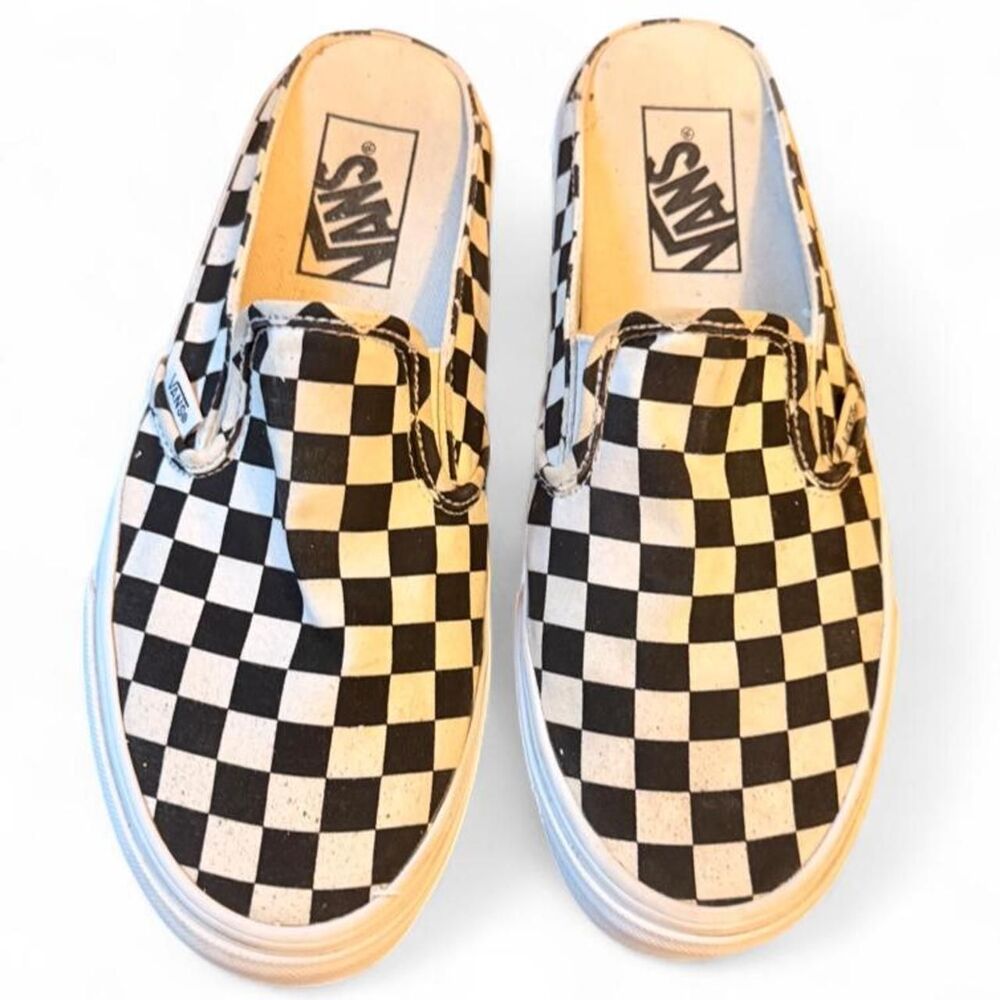Vans Classic Slip-On Mule Checkerboard Canvas Sneakers Women’s 7 Black White